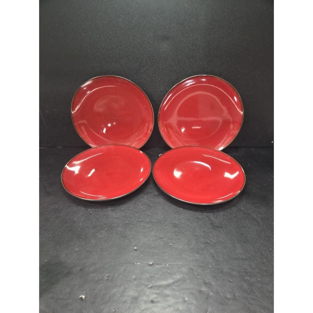 Simple Dining Lunch Plates, Set of 4, Red & Black Stoneware, Bread Butter Plates